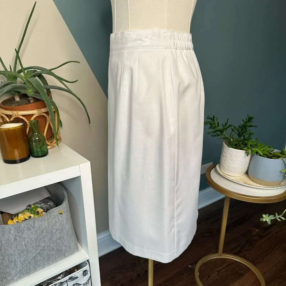 Vintage 90s Block Island Petites White Pencil Skirt High Waist Minimalist 12P - Picture 3 of 12
